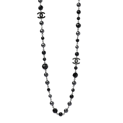 Chanel Ruthenium Pearl Beaded CC Long Necklace Black 1 of 5