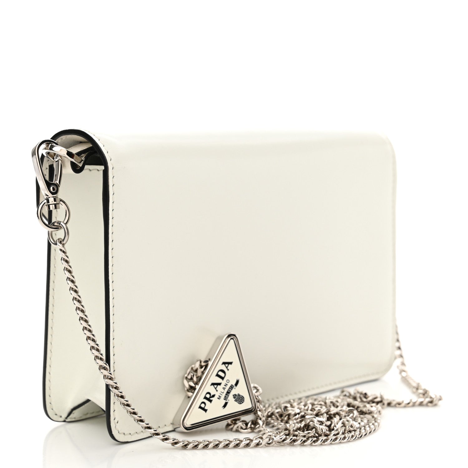 Prada Spazzolato Triangle Logo Plate Flap Chain Crossbody Bag White 3 of 10