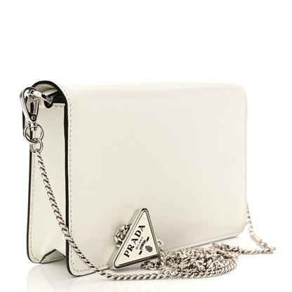 Prada Spazzolato Triangle Logo Plate Flap Chain Crossbody Bag White 3 of 10