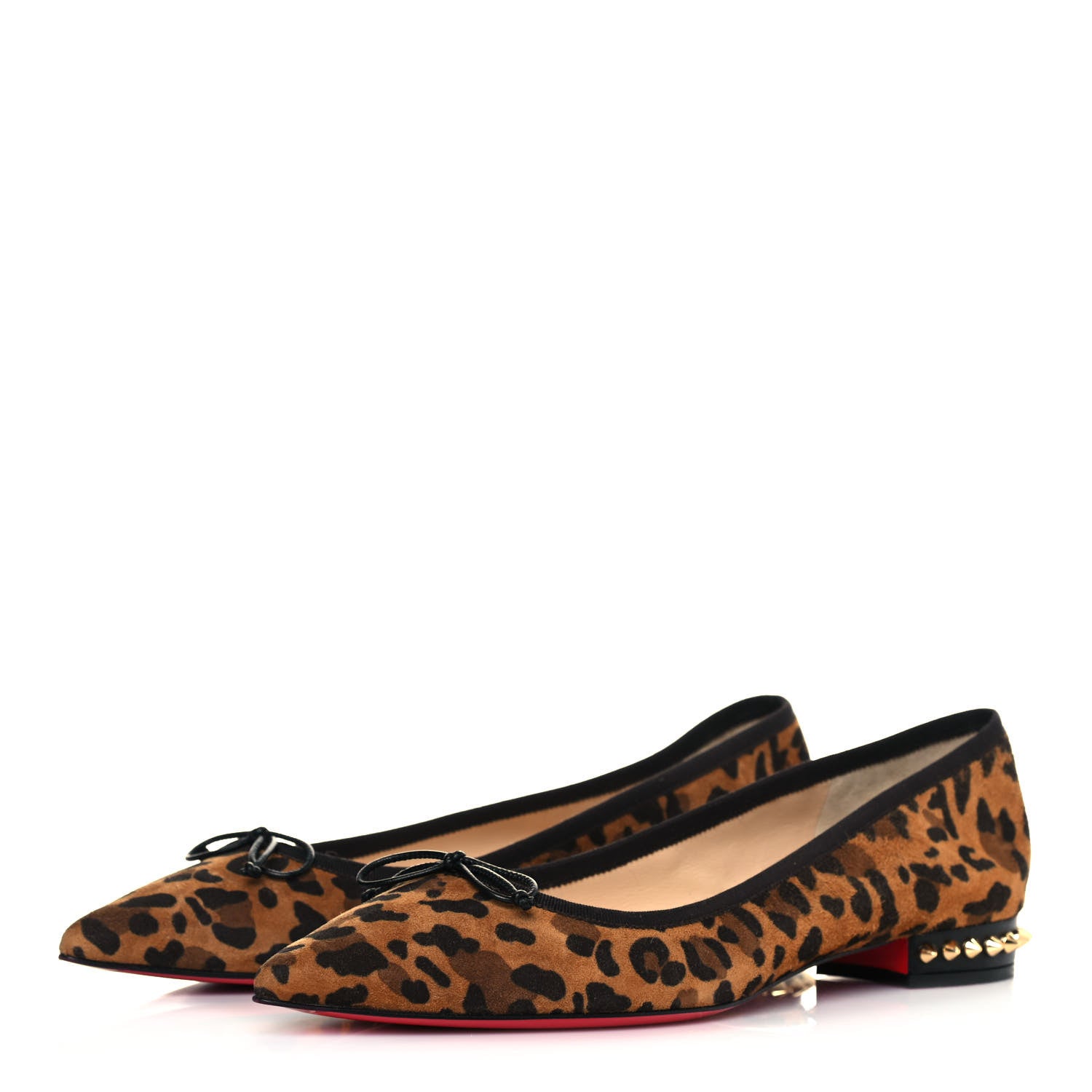 Christian Louboutin Veau Velours Nappa Leopard Print Spiked Hall Flats 40 Caramel 3 of 10