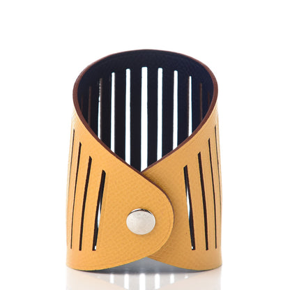 Hermes Epsom Petit H Ajoure Reversible Cuff Jaune D'Or Bleu De Malte 5 of 8