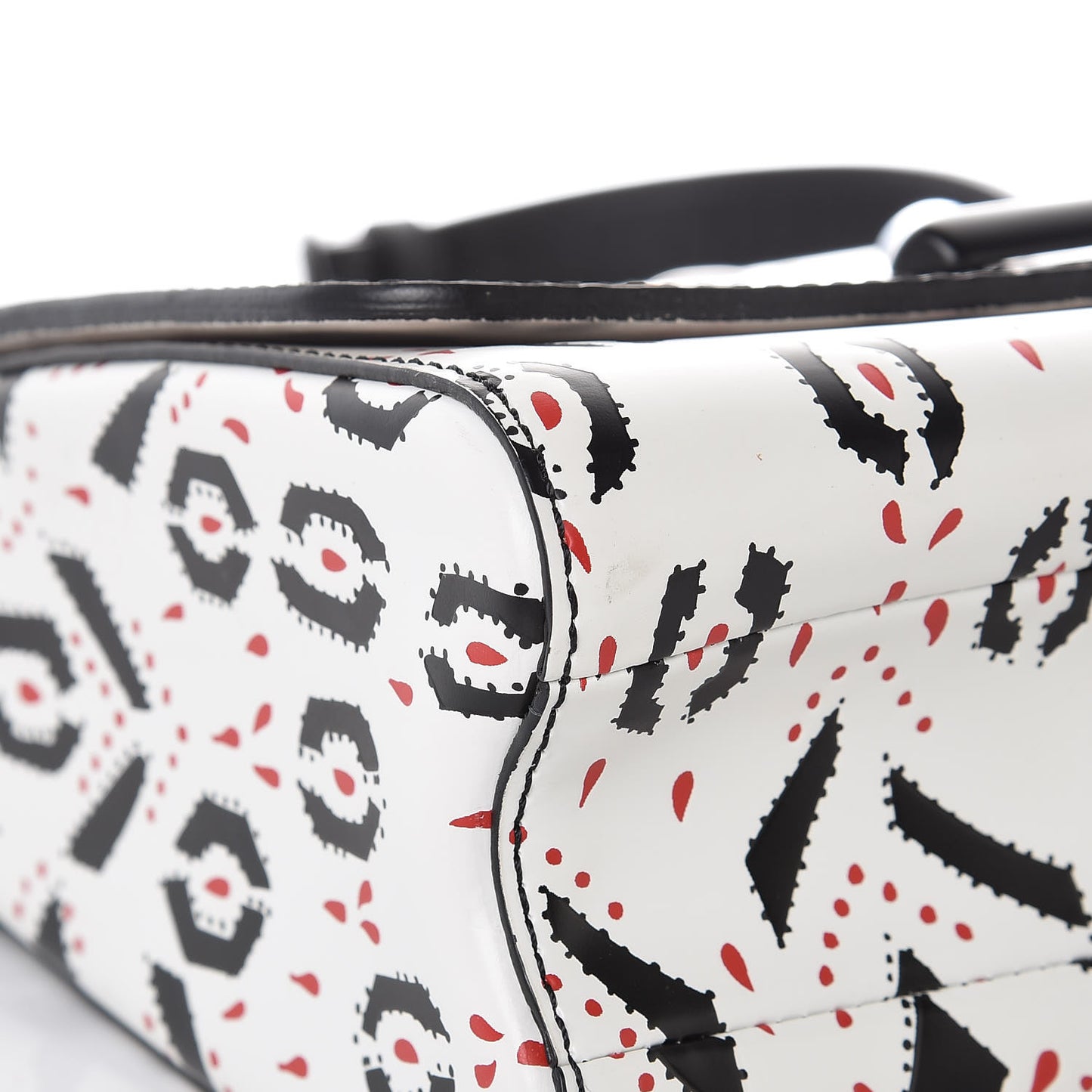 Calfskin Graphic Print Twist Shoulder Bag MM White Black
