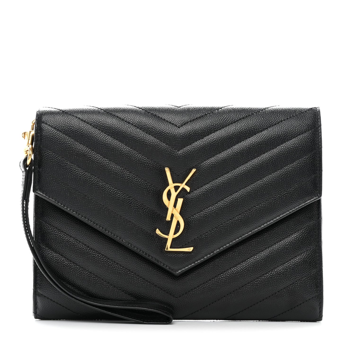 Grain De Poudre Matelasse Chevron Monogram Envelope Clutch Black