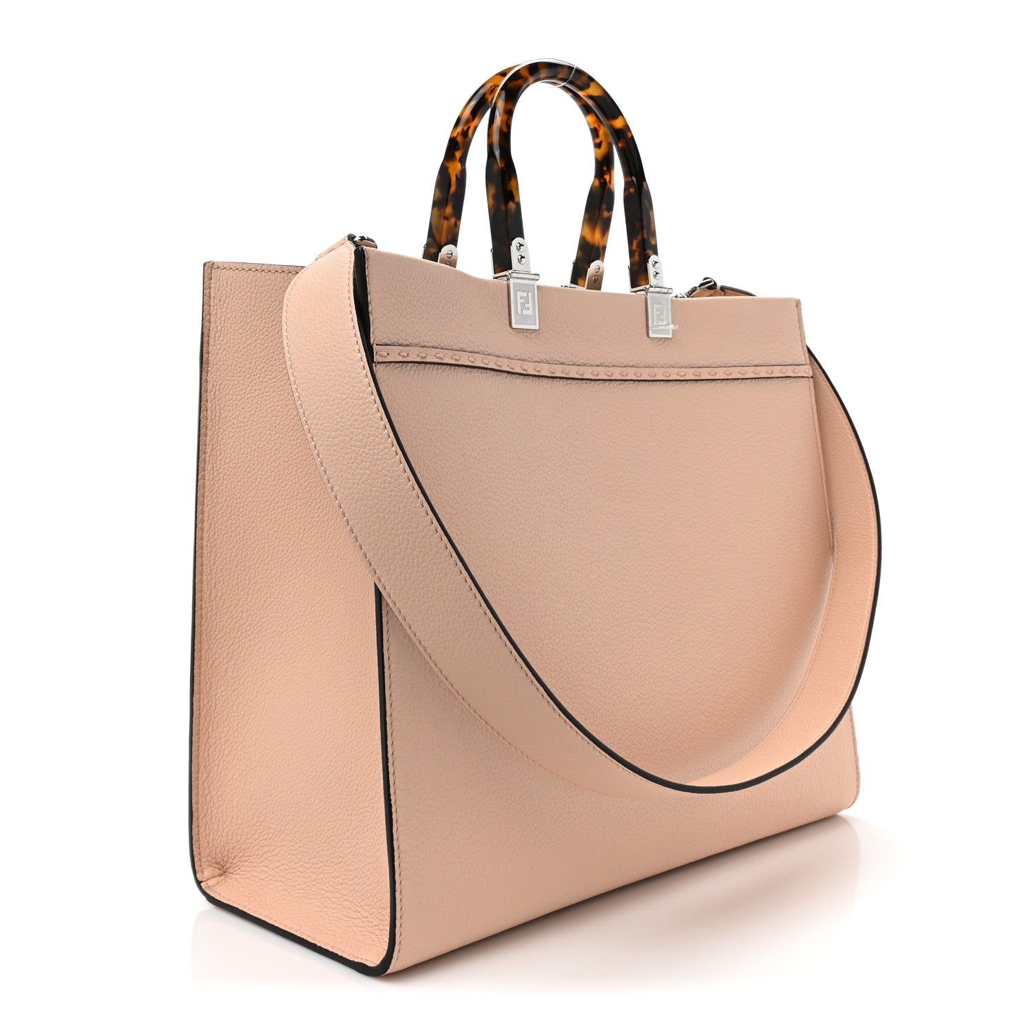 Fendi Vitello King Plexiglass Logo Embossed Medium Fendi Sunshine Shopper Tote Light Rose 3 of 14