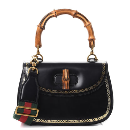 Gucci Calfskin Frame Print Bamboo Top Handle Bag Black 1 of 12