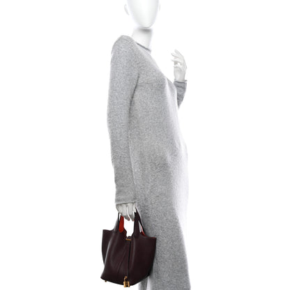 Hermes Taurillon Clemence Swift Eclat Picotin Lock 18 PM Prune Orange Poppy 2 of 12