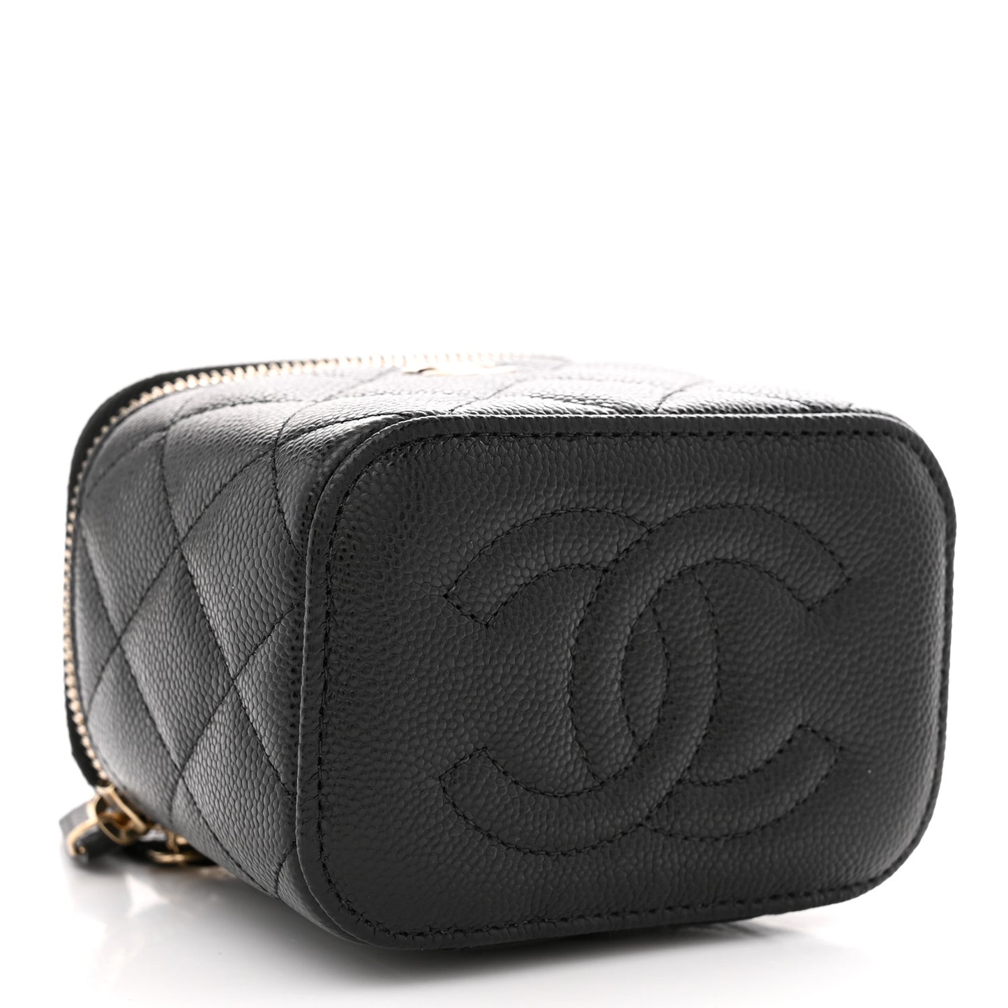 Caviar Quilted Mini Vanity Case With Chain Black