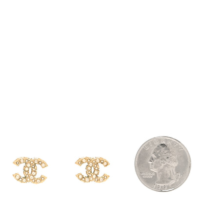 Chanel Metal Graduated Pearl Crystal CC Earrings Light Gold 2 of 5