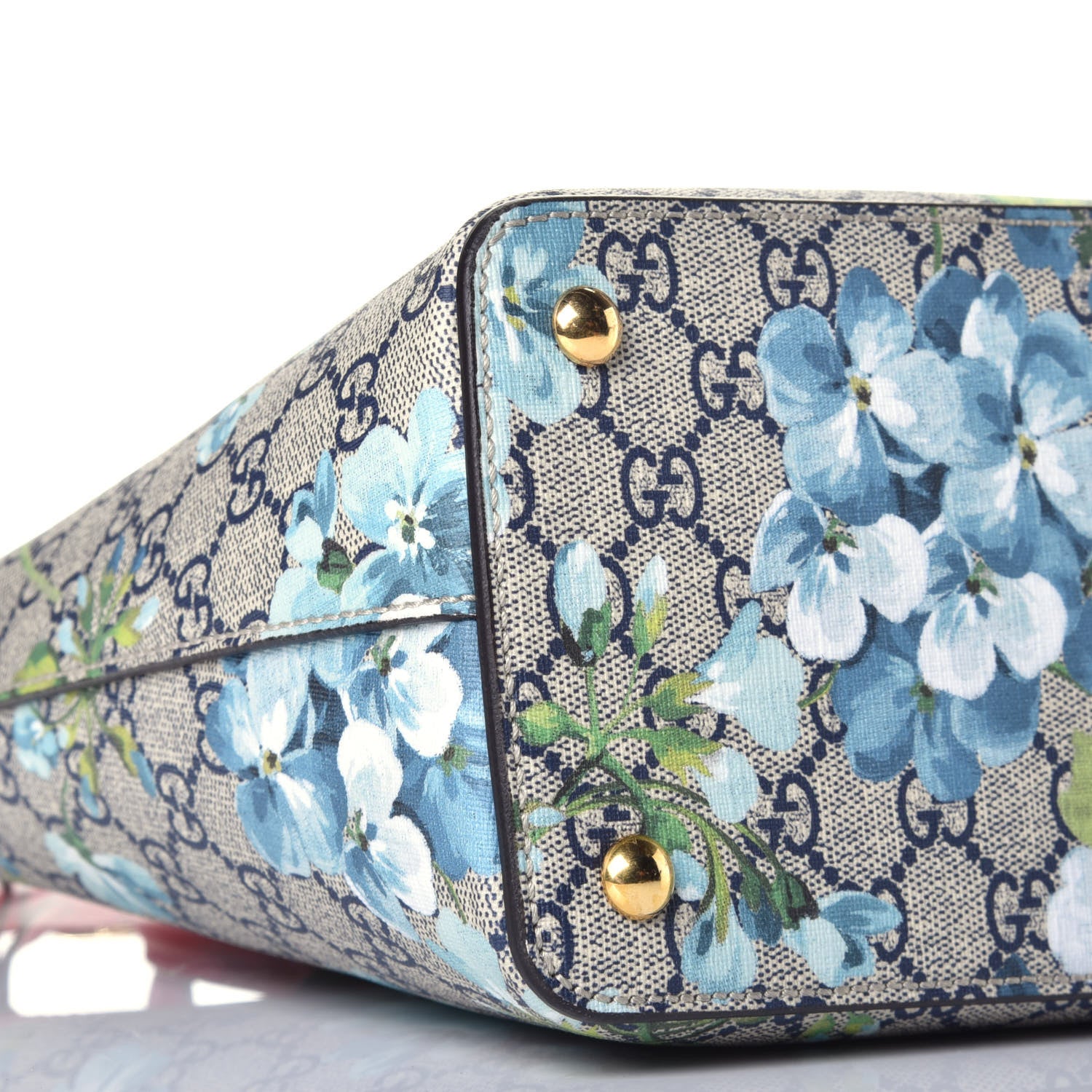 Gucci GG Supreme Monogram Blooms Medium Zip Top Tote Beige Blue Navy Hibiscus Red 9 of 10