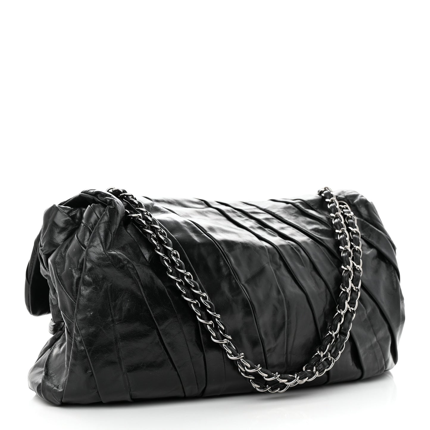 Glazed Calfskin Twisted Maxi Flap Black