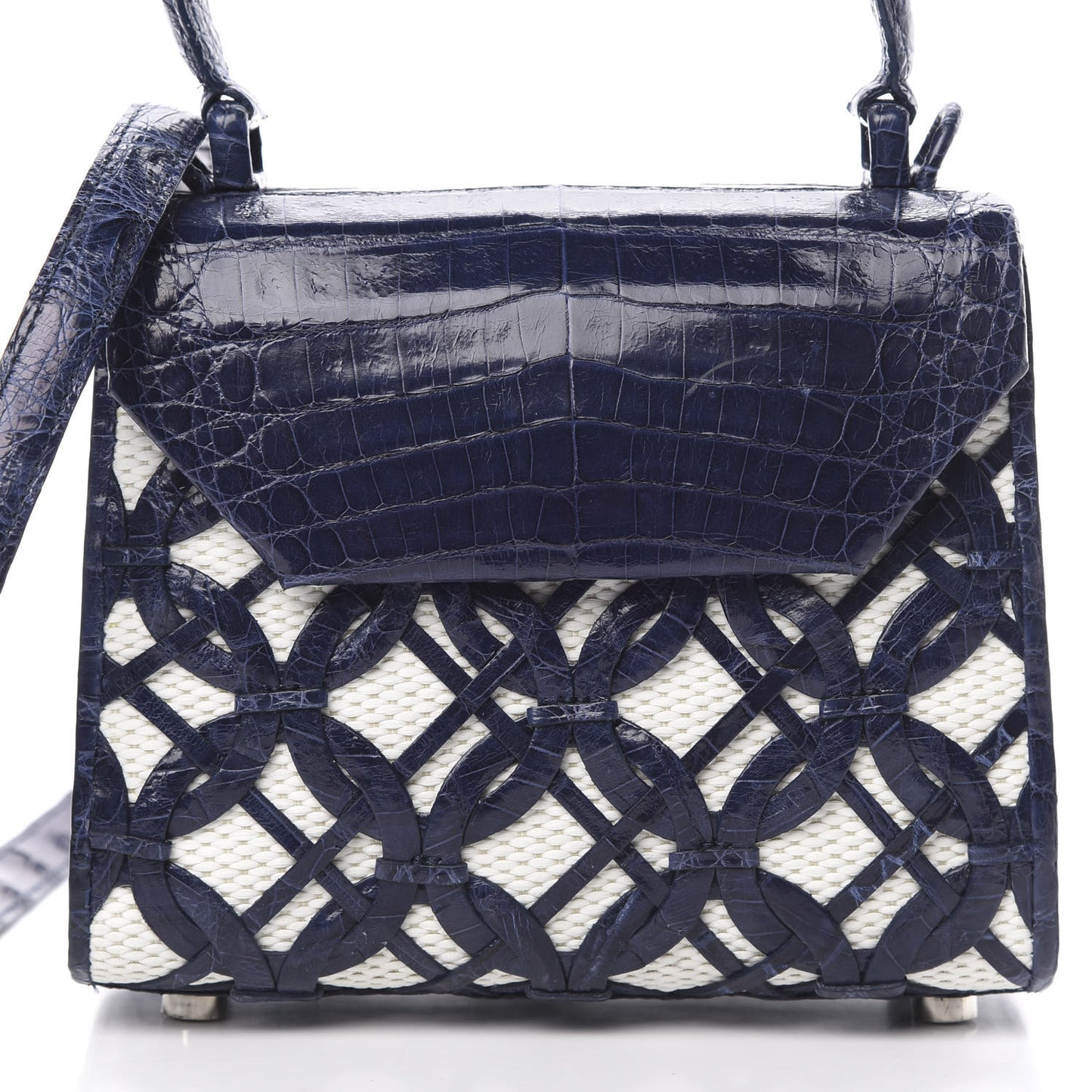 Crocodile Linen Mini Lily Top Handle Bag Blue