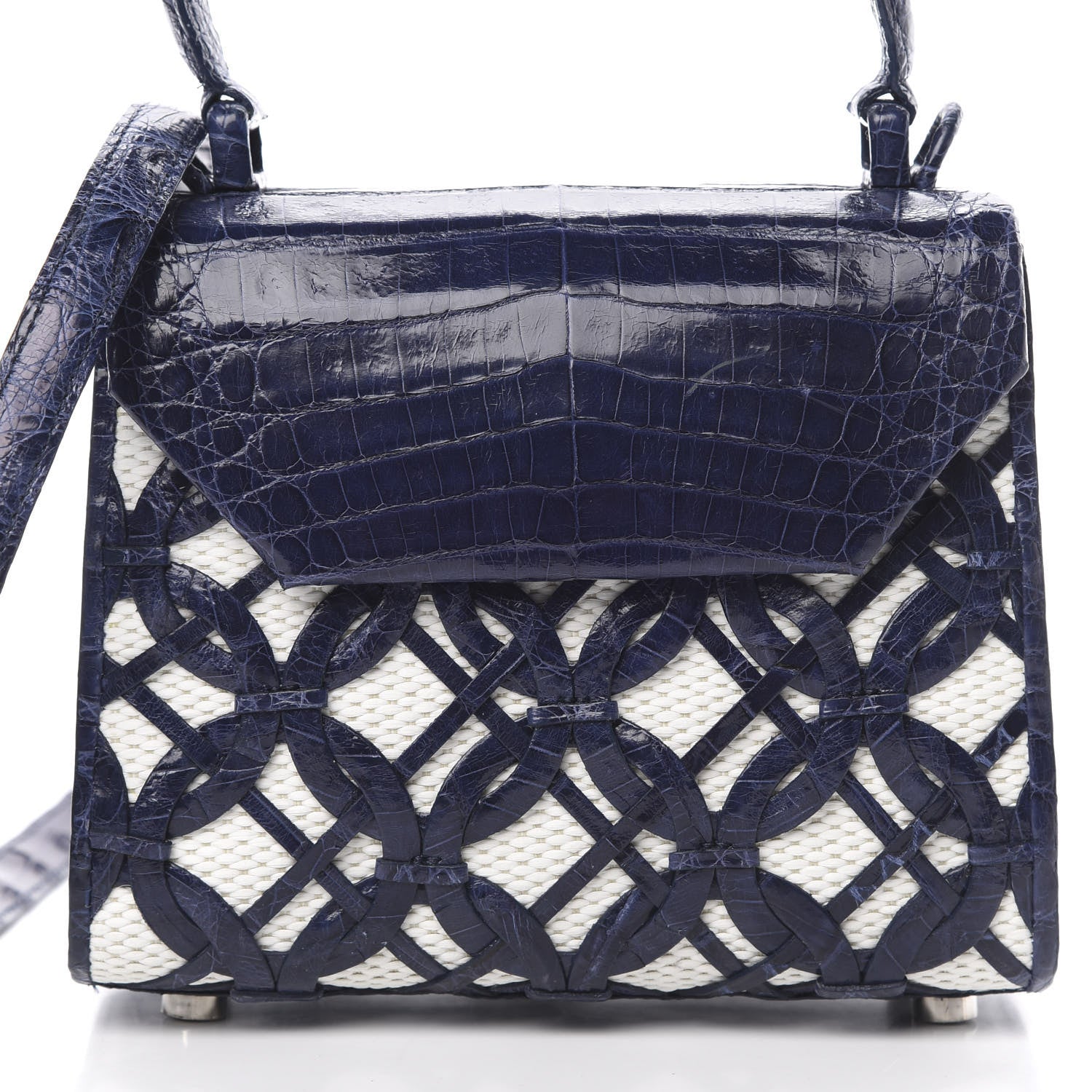 Nancy Gonzalez Crocodile Linen Mini Lily Top Handle Bag Blue 9 of 12