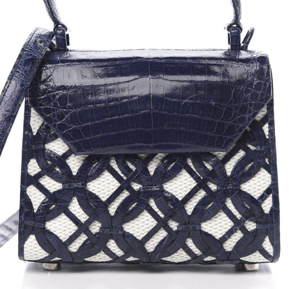 Nancy Gonzalez Crocodile Linen Mini Lily Top Handle Bag Blue 9 of 12