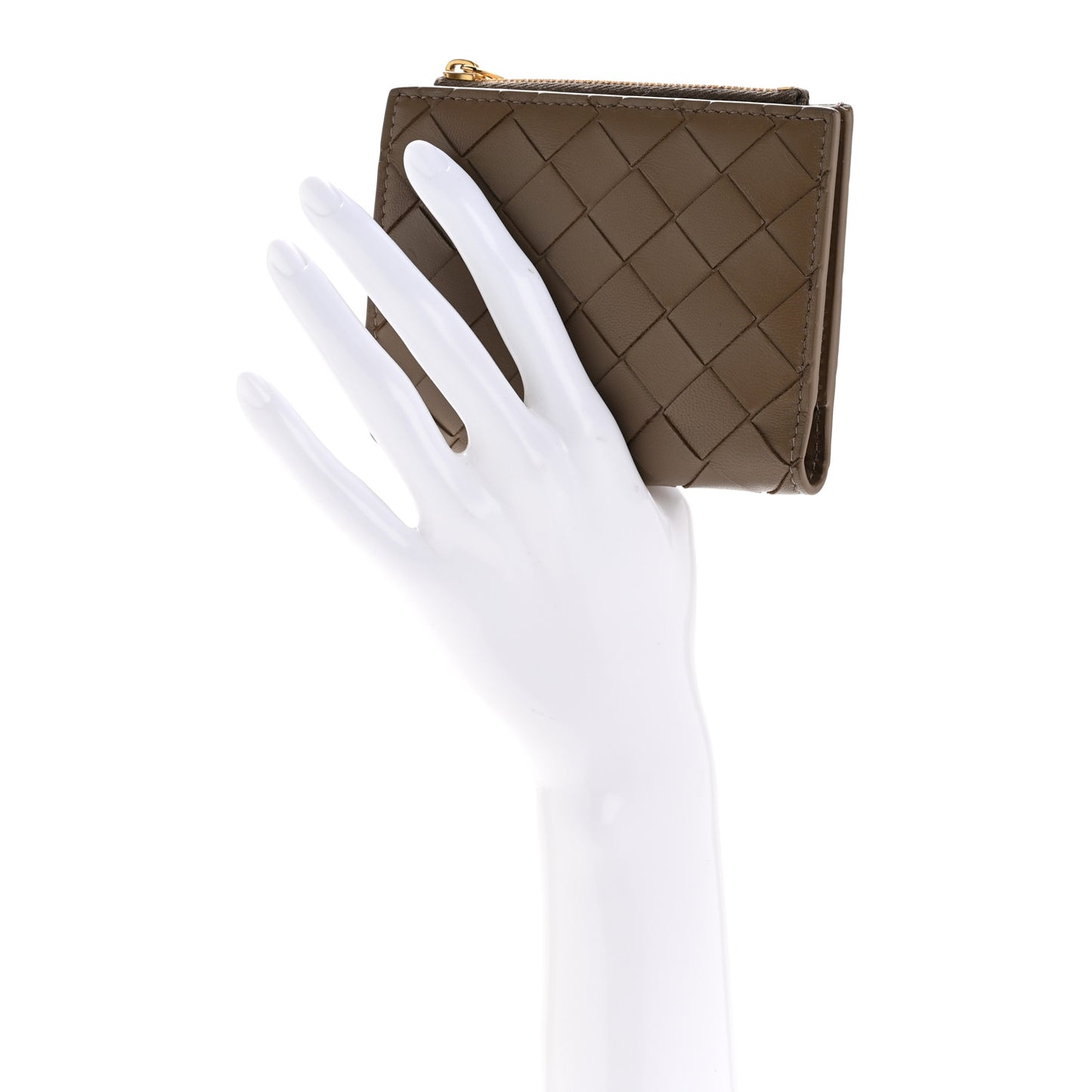 Nappa Intrecciato Bifold Zip Wallet Taupe Grey