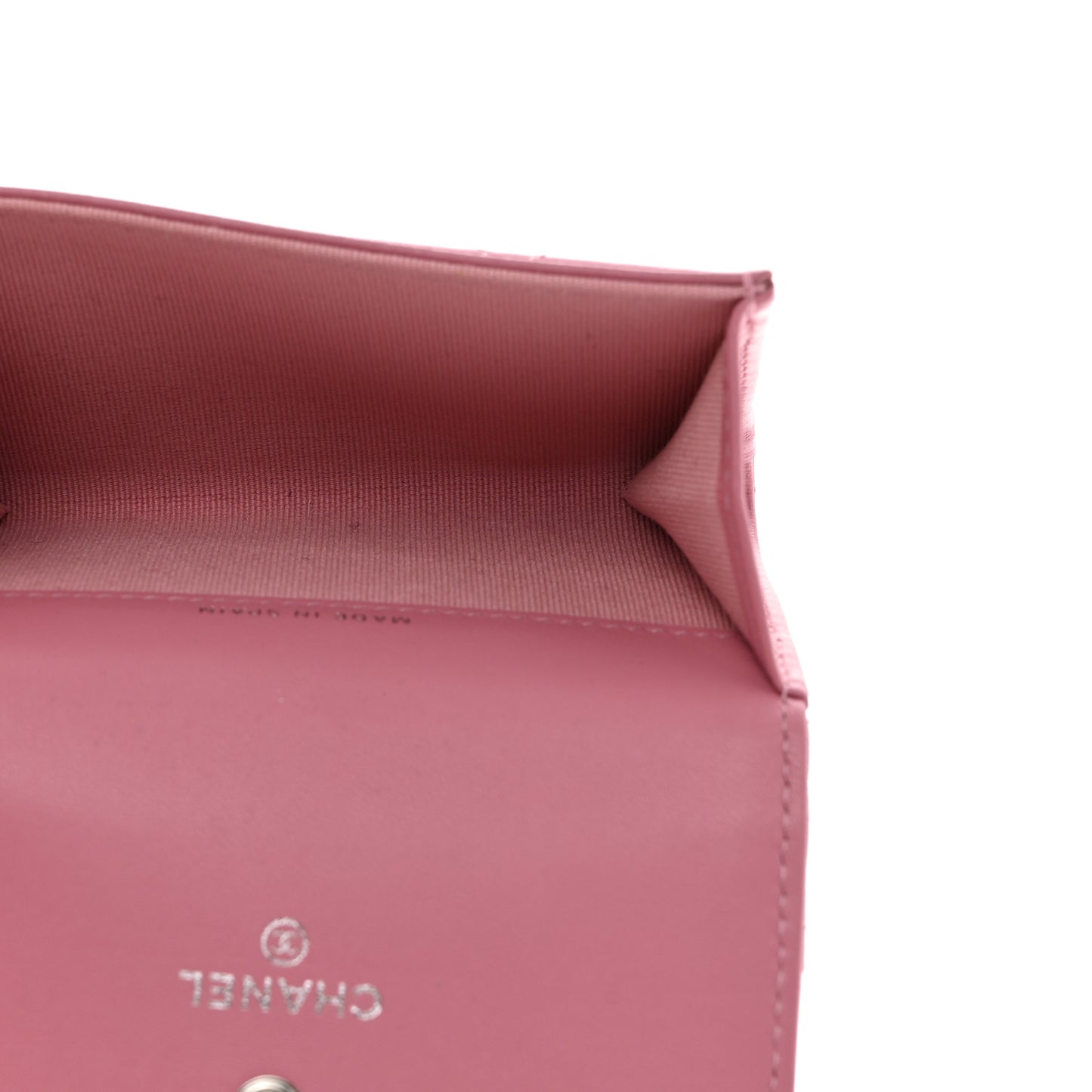 Lambskin Quilted Flap Crystal Star Card Holder Wallet Pink