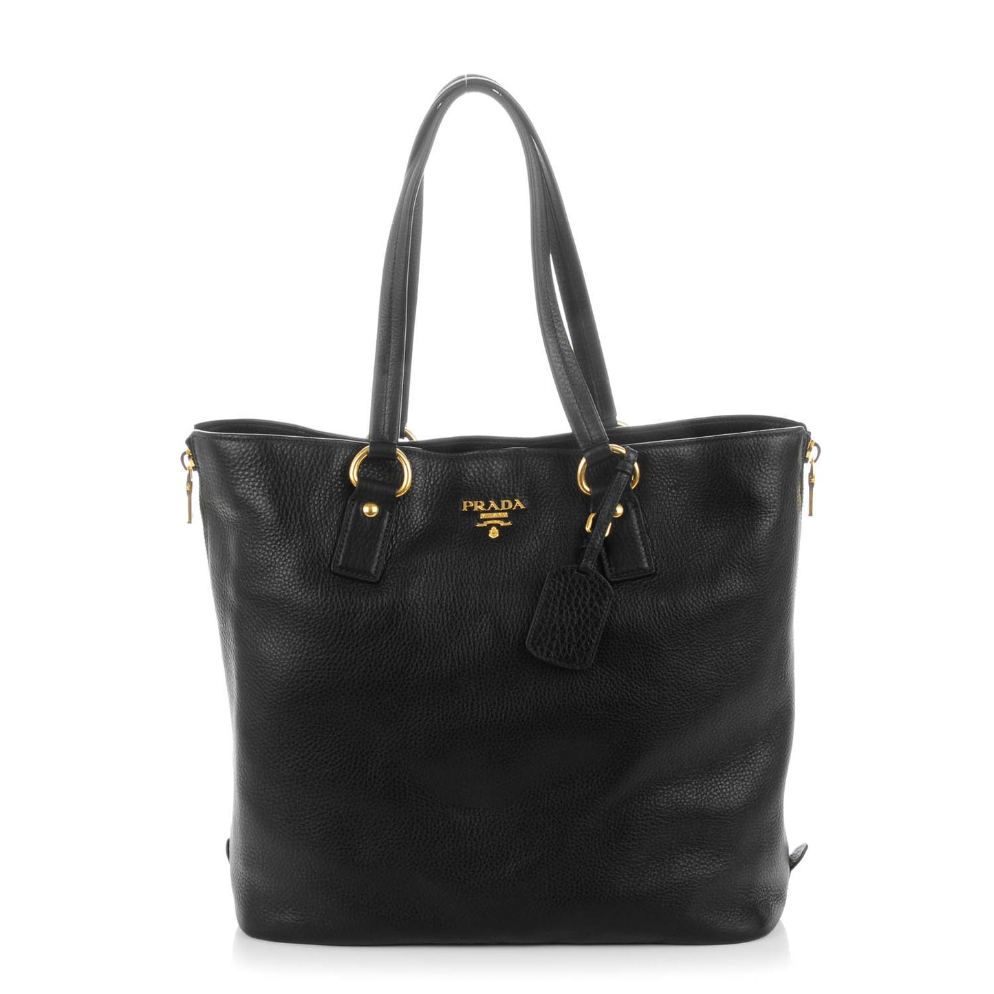 Vitello Daino Side Zip Tote Black