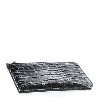 Saint Laurent Calfskin Crocodile Embossed 5 Fragments Zip Pouch Card Holder Black 4 of 7