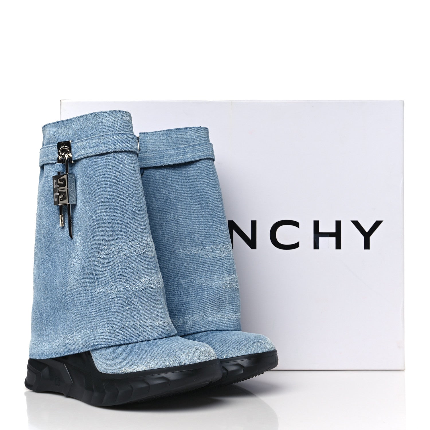 Givenchy Washed Denim Shark Lock Biker Ankle Boots 40 Blue 1599795