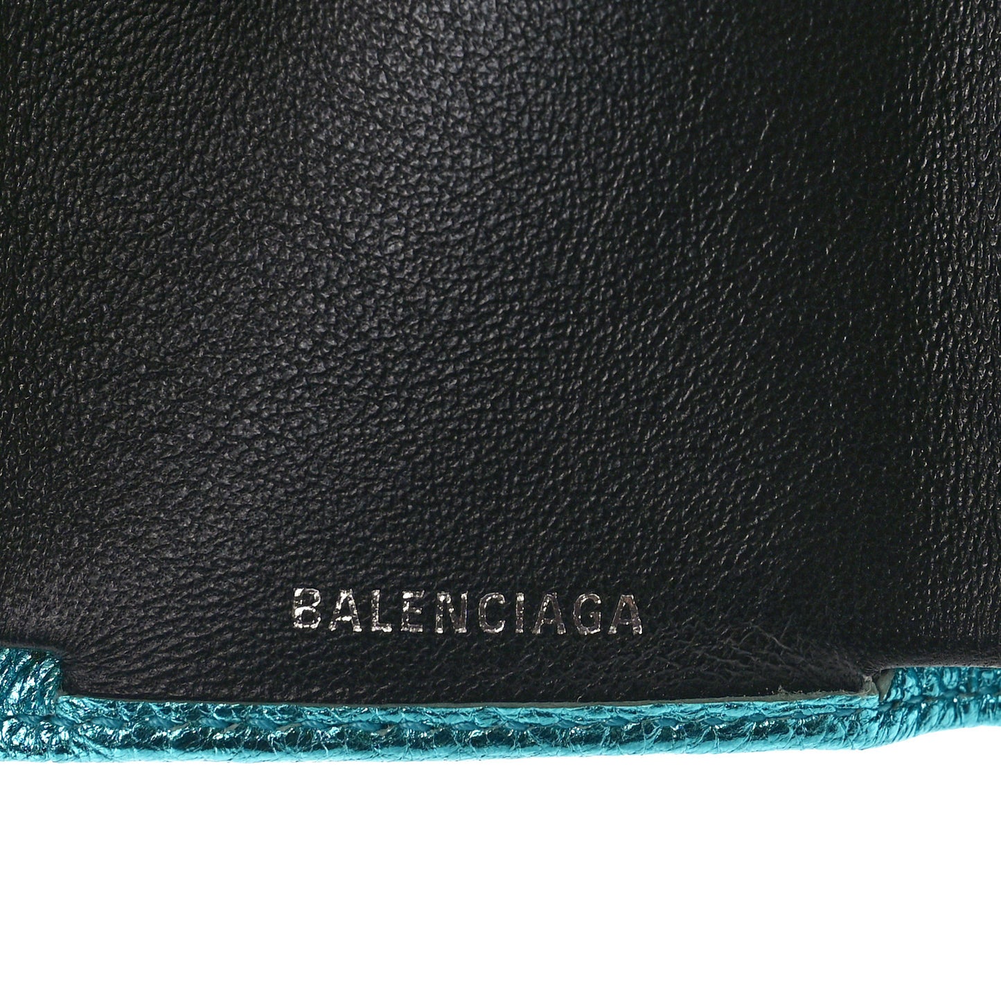 Metallic Goatskin Logo Mini Everyday Wallet Turquoise Black