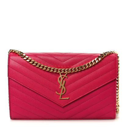 Saint Laurent Grain De Poudre Matelasse Chevron Monogram Chain Wallet Bubblegum 1 of 10