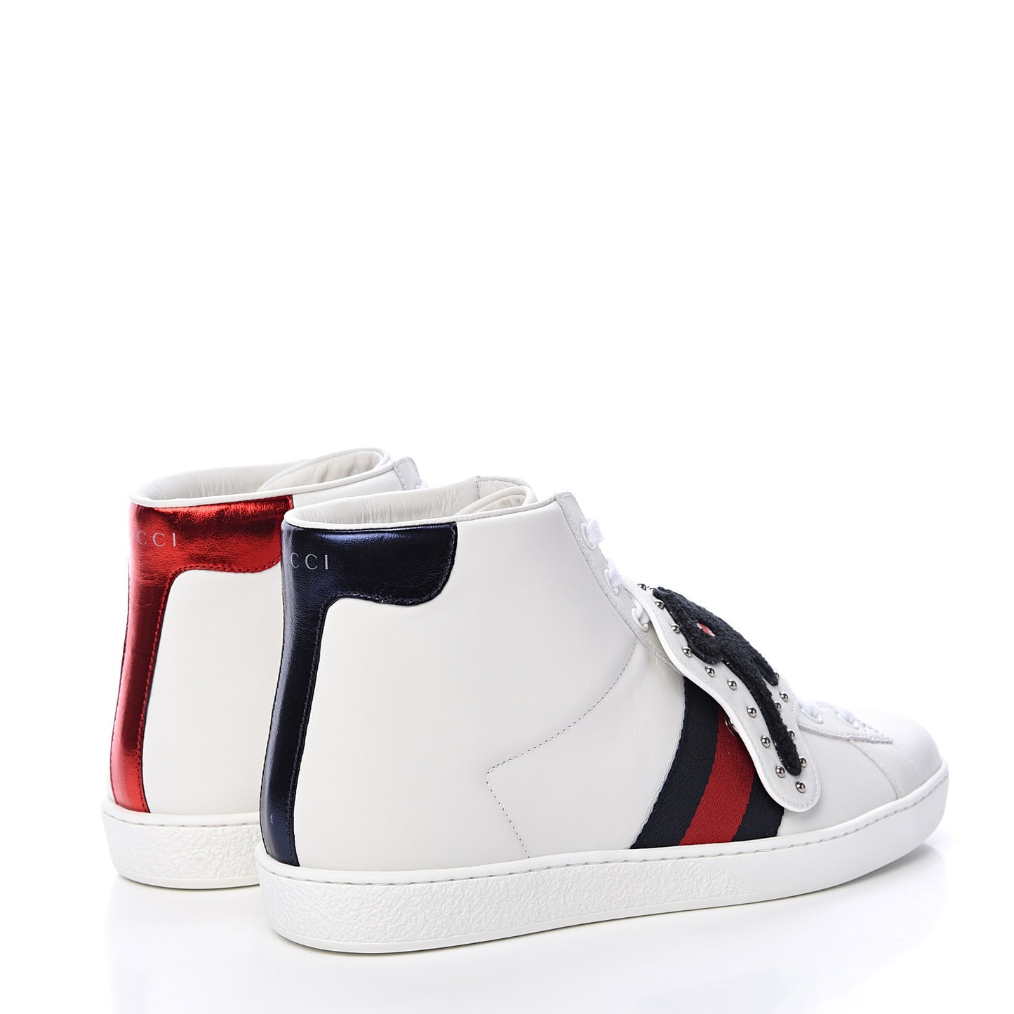 Calfskin Web Panther Removable Patches Mens Ace High Top Sneakers 8.5 White