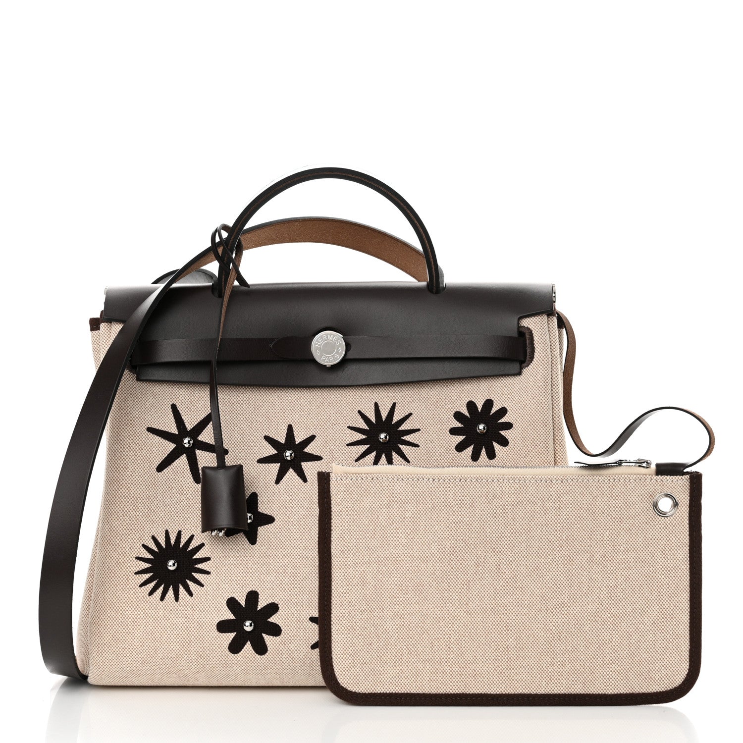 Hermes H Plume Canvas Vache Hunter Circuit Rider Hobnailed Herbag Zip Retourne 31 PM Ebene Ecru 3 of 10