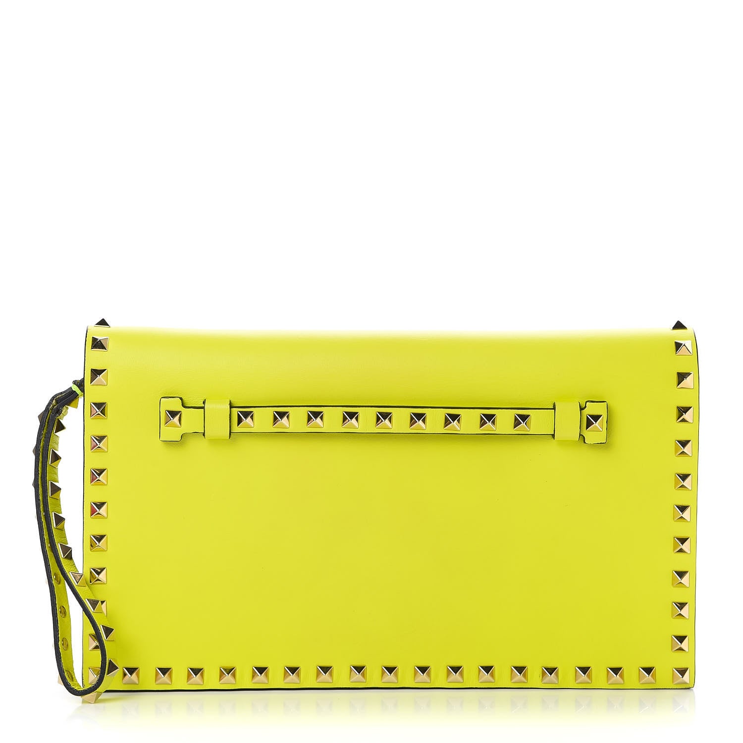 Valentino Garavani Nappa Rockstud Wristlet Clutch Yellow Fluo 1 of 9