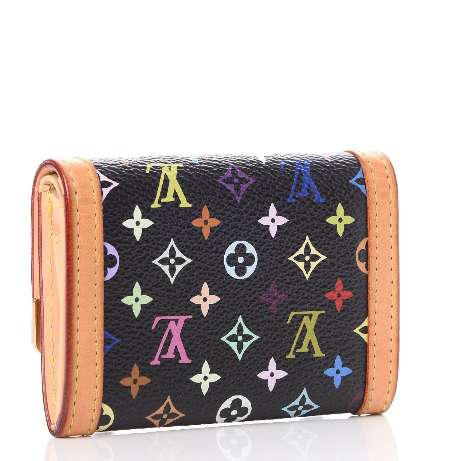 Louis Vuitton Monogram Multicolor Porte-Monnaie Plat Coin Purse Black 3 of 7