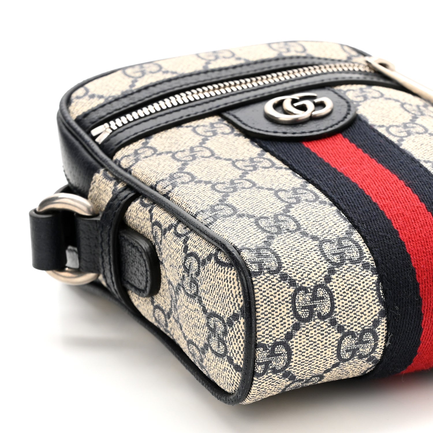 Gucci GG Supreme Monogram Textured Calfskin Web Mini Ophidia Messenger Beige Blue 9 of 10