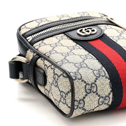 Gucci GG Supreme Monogram Textured Calfskin Web Mini Ophidia Messenger Beige Blue 9 of 10