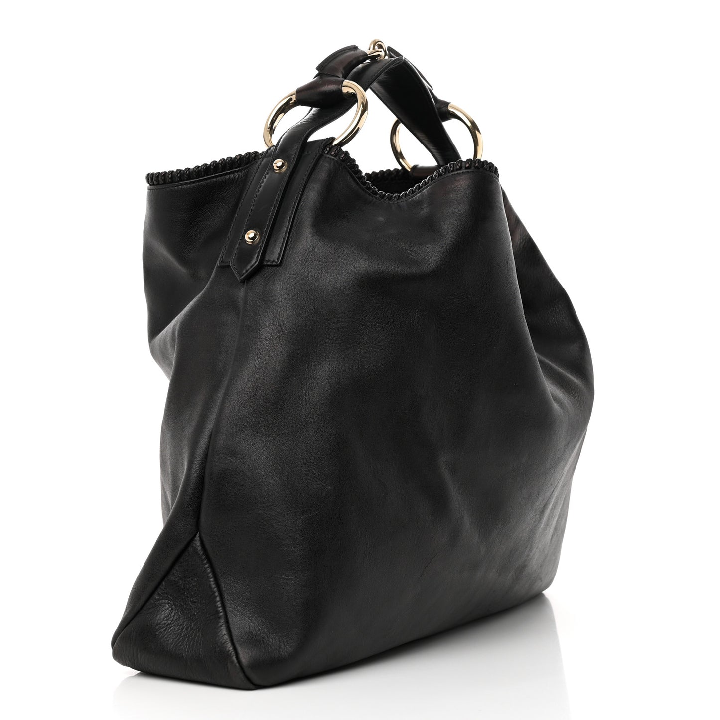 Calfskin Large Horsebit Chain Hobo Black