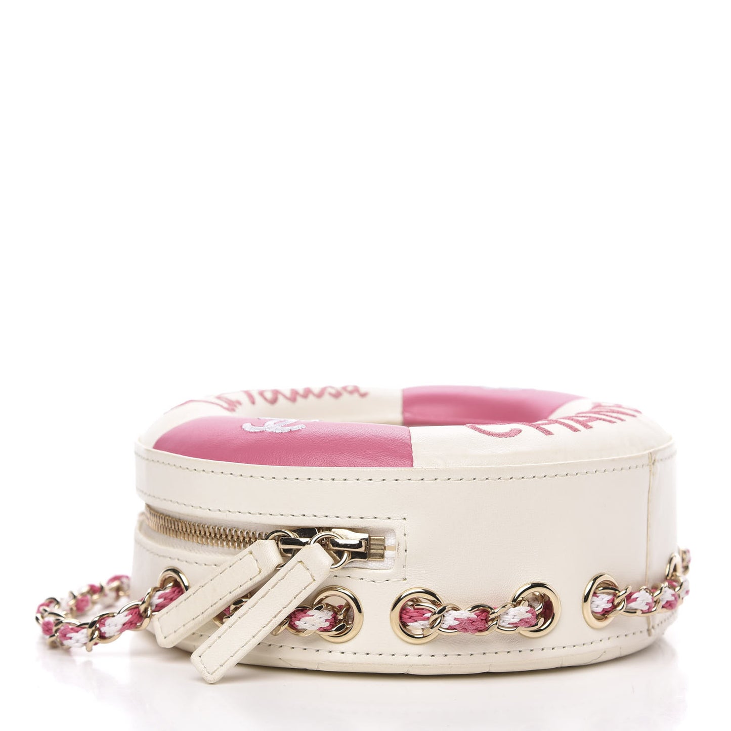 Lambskin Coco Lifesaver Round Bag Pink White