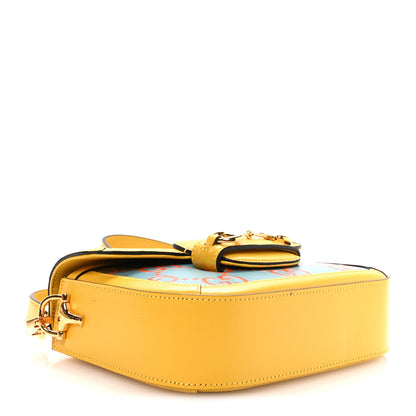 Gucci Azalea Calfskin GG Monogram Bi-Color Debossed Mini Horsebit 1955 Shoulder Bag Dusty Azure Stone Topaz Deep Orange 4 of 10
