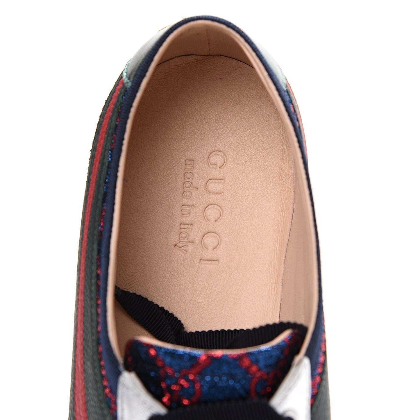 Lurex Calfskin Web GG Monogram Mens Falacer Sneakers 8.5 Iridescent Blue Iridescent Red Silver