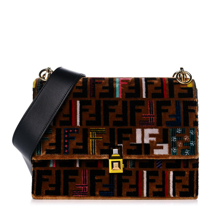 Fendi Velvet Vitello Dolce Fun Fair Kan I Shoulder Bag Tobacco Multicolor Black 1 of 14