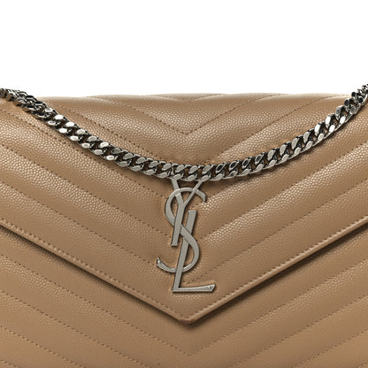 Saint Laurent Grain De Poudre Matelasse Chevron Monogram Chain Wallet Taupe 9 of 11
