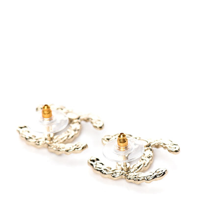 Chanel Enamel Metal Chain French New Wave CC Earrings Black Gold 3 of 5