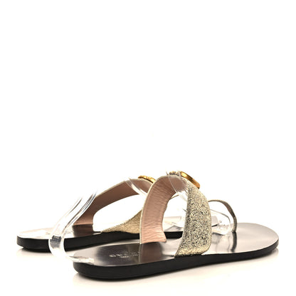 Gucci Nappa Silk Galassia GG Marmont Thong Flat Sandals 40 Platino 4 of 7