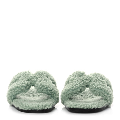 Hermes Woolskin Oran Sandals 37.5 Vert D'Eau 2 of 8