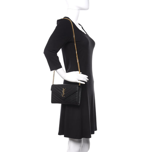 Grain De Poudre Matelasse Chevron Monogram Chain Wallet Black