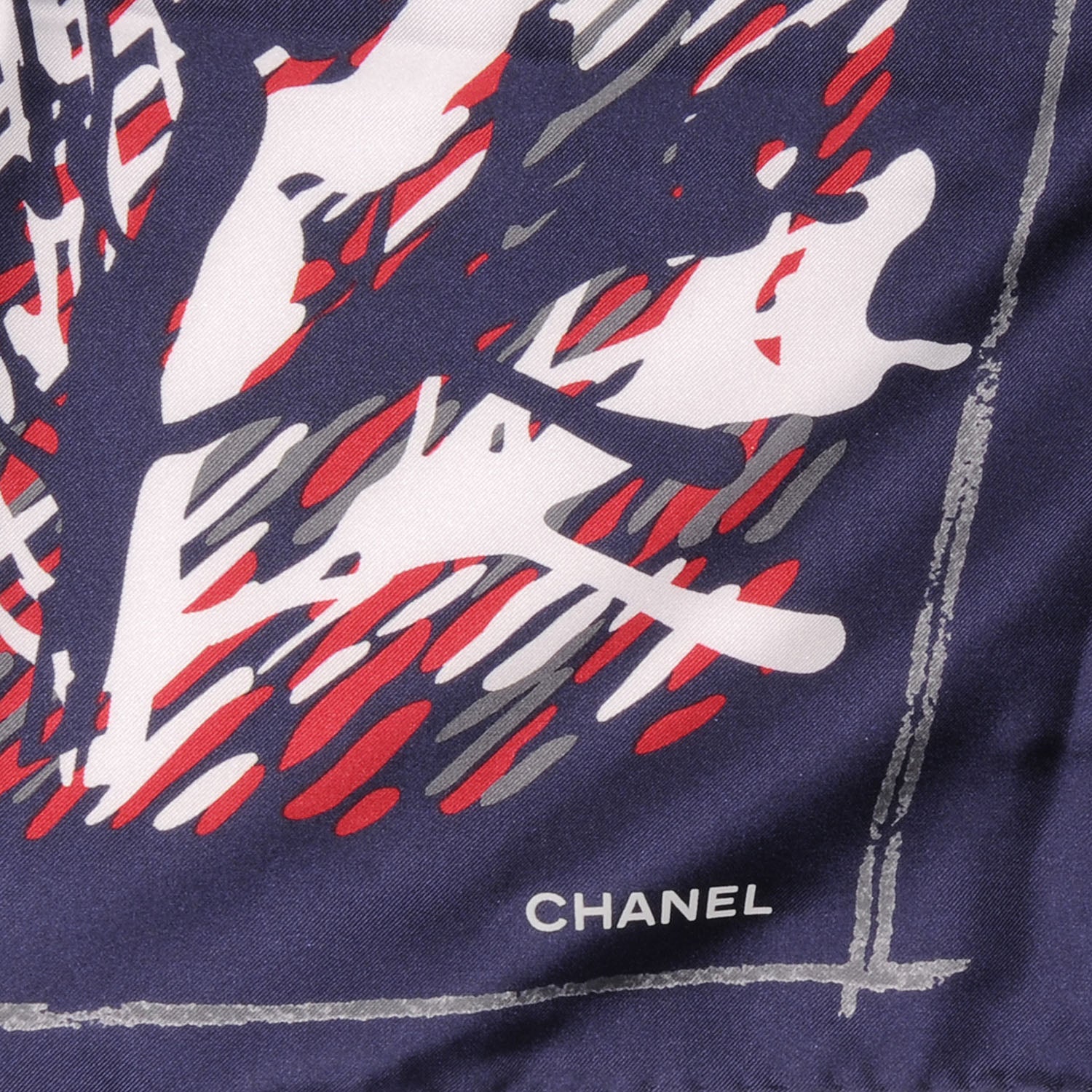 Chanel Silk CC Thistle Scarf Blue Red 3 of 5