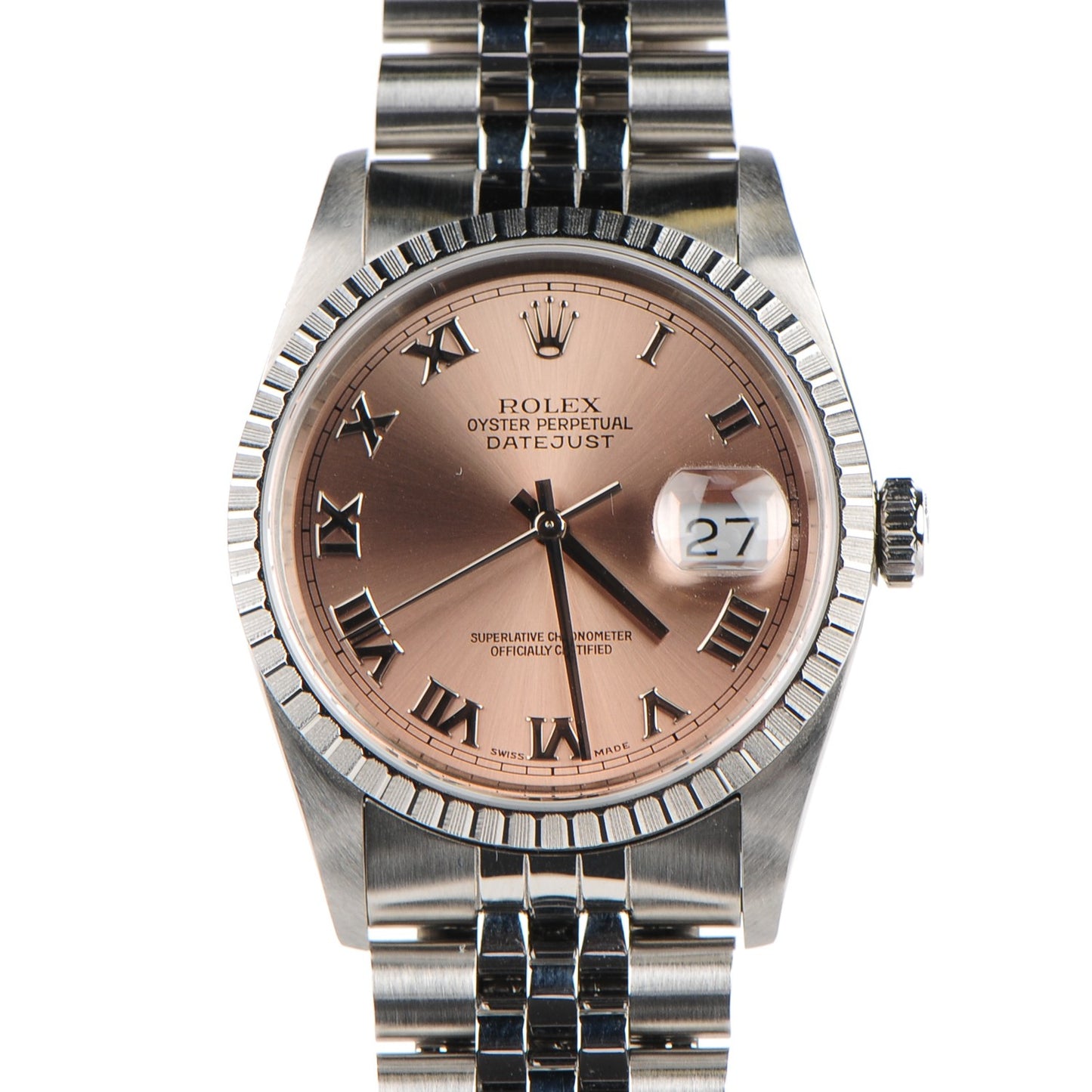 Stainless Steel 36mm Oyster Perpetual Datejust Watch Pink Roman 16220