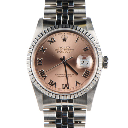 Rolex Stainless Steel 36mm Oyster Perpetual Datejust Watch Pink Roman 16220 1 of 8