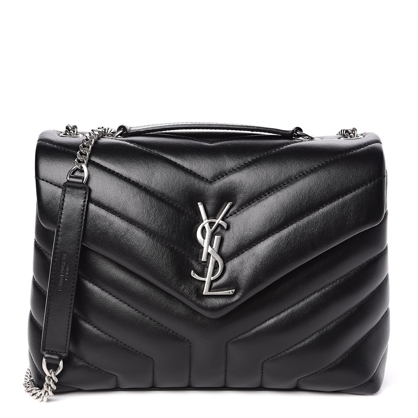 Calfskin Y Quilted Monogram Small Loulou Chain Satchel Black
