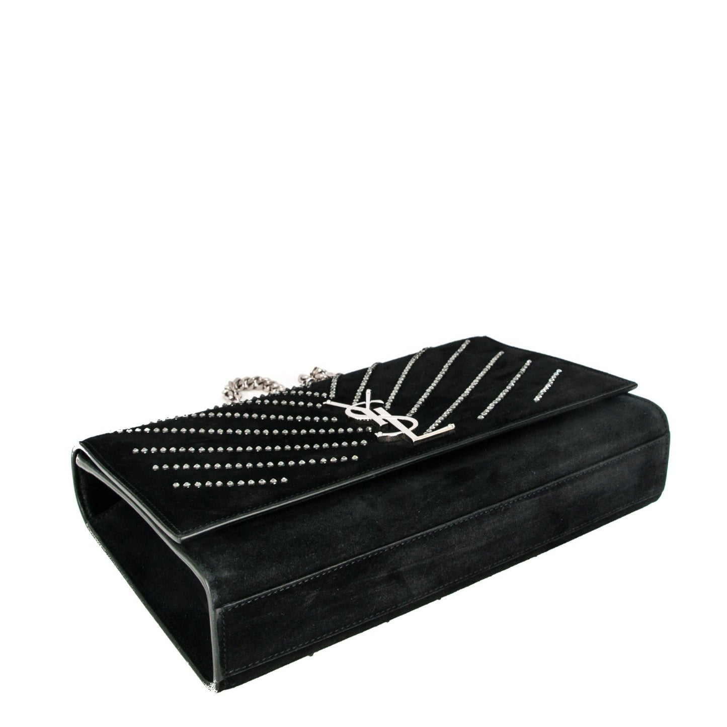 Suede Crystal Medium Classic Monogram Kate Satchel Nero Black