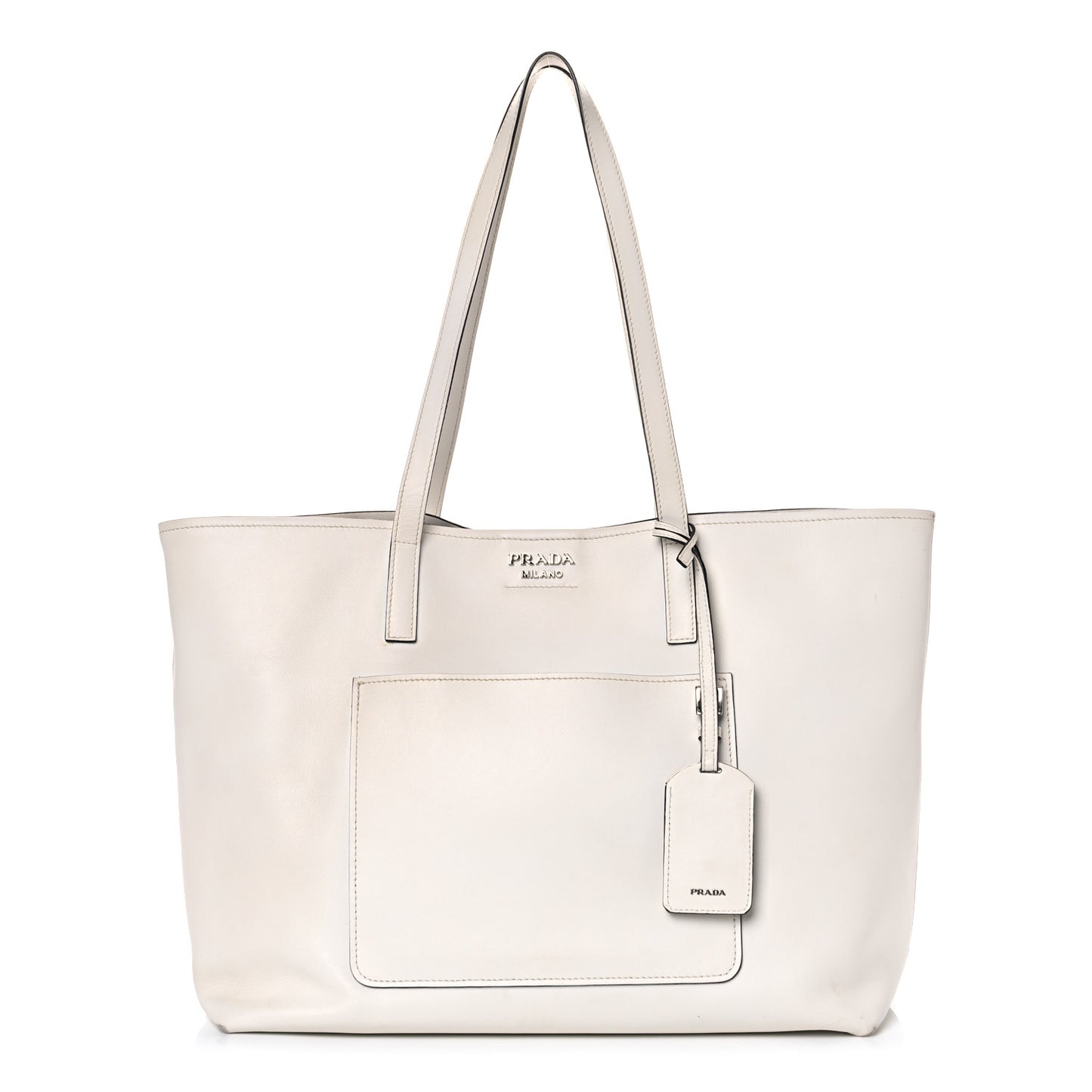 City Calf Front Pocket Large Shopping Tote White Black