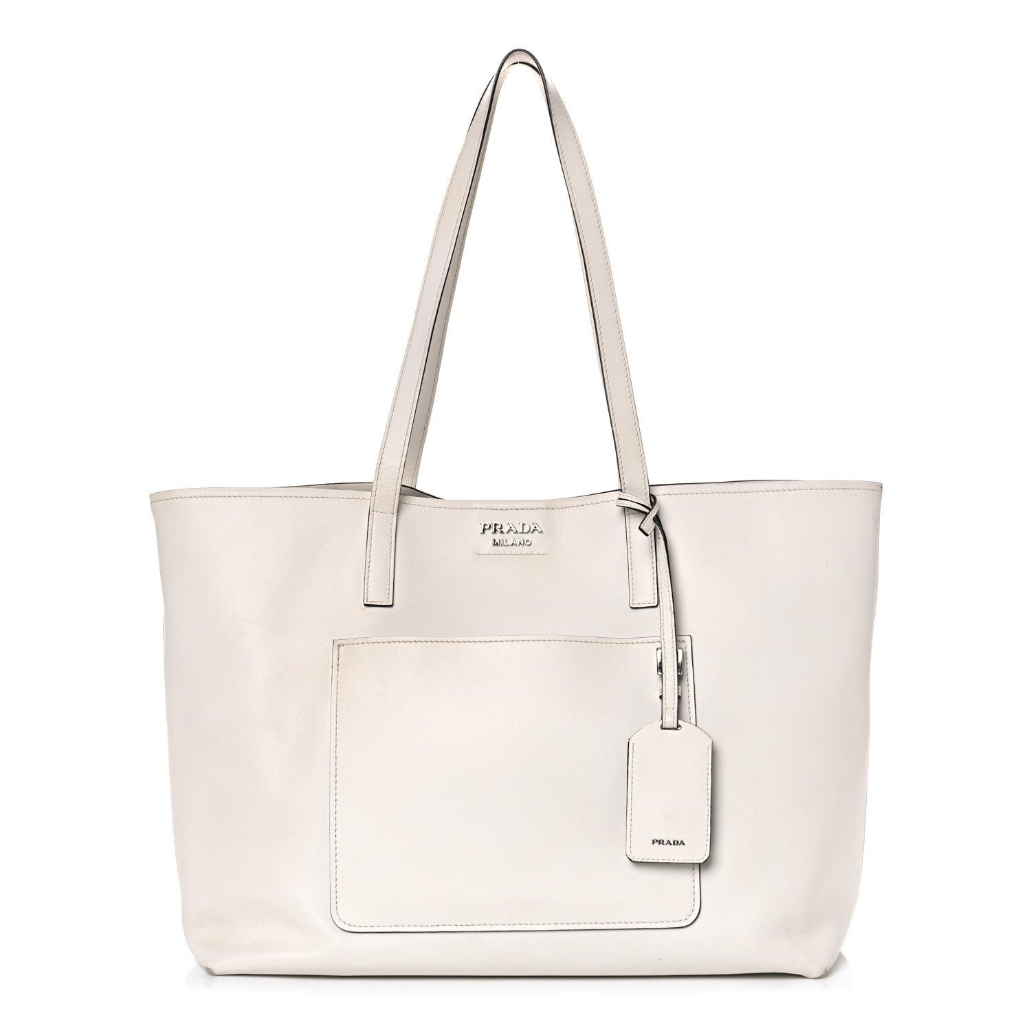 Prada City Calf Front Pocket Large Shopping Tote White Black 4 of 22