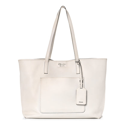 Prada City Calf Front Pocket Large Shopping Tote White Black 4 of 22