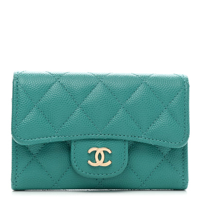 Chanel Caviar Quilted Flap Card Holder Wallet Green 1 of 7