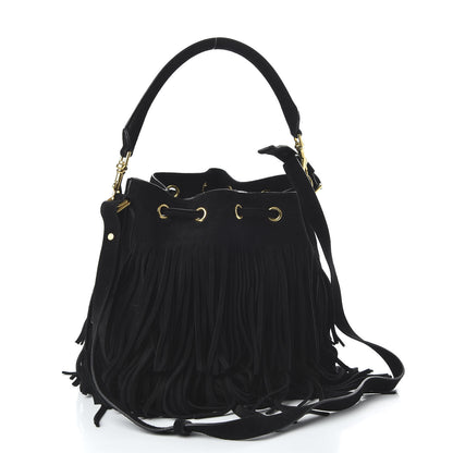 Saint Laurent Suede Calfskin Small Emmanuelle Fringe Bucket Bag Black 3 of 11